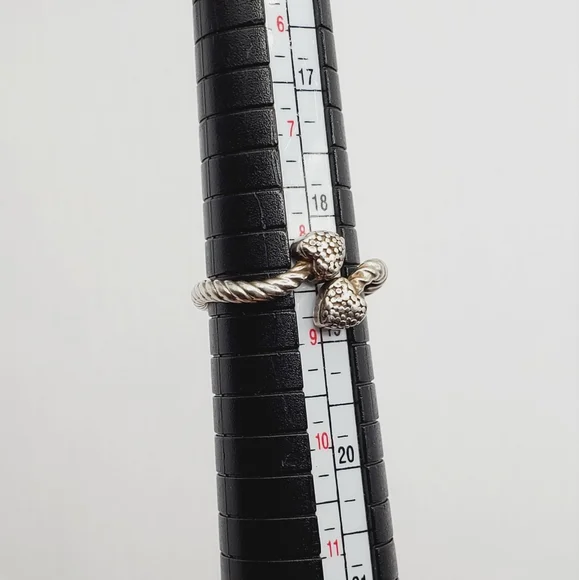 Genuine Diamond Accent 925 Sterling Silver Open Double Heart Rope Ring - Picture 5 of 6